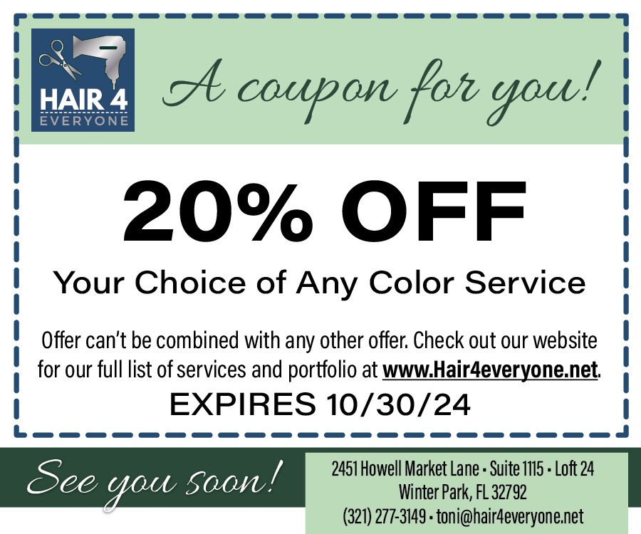 Coupon for hair services including hair color and hair cuts for all family memebers