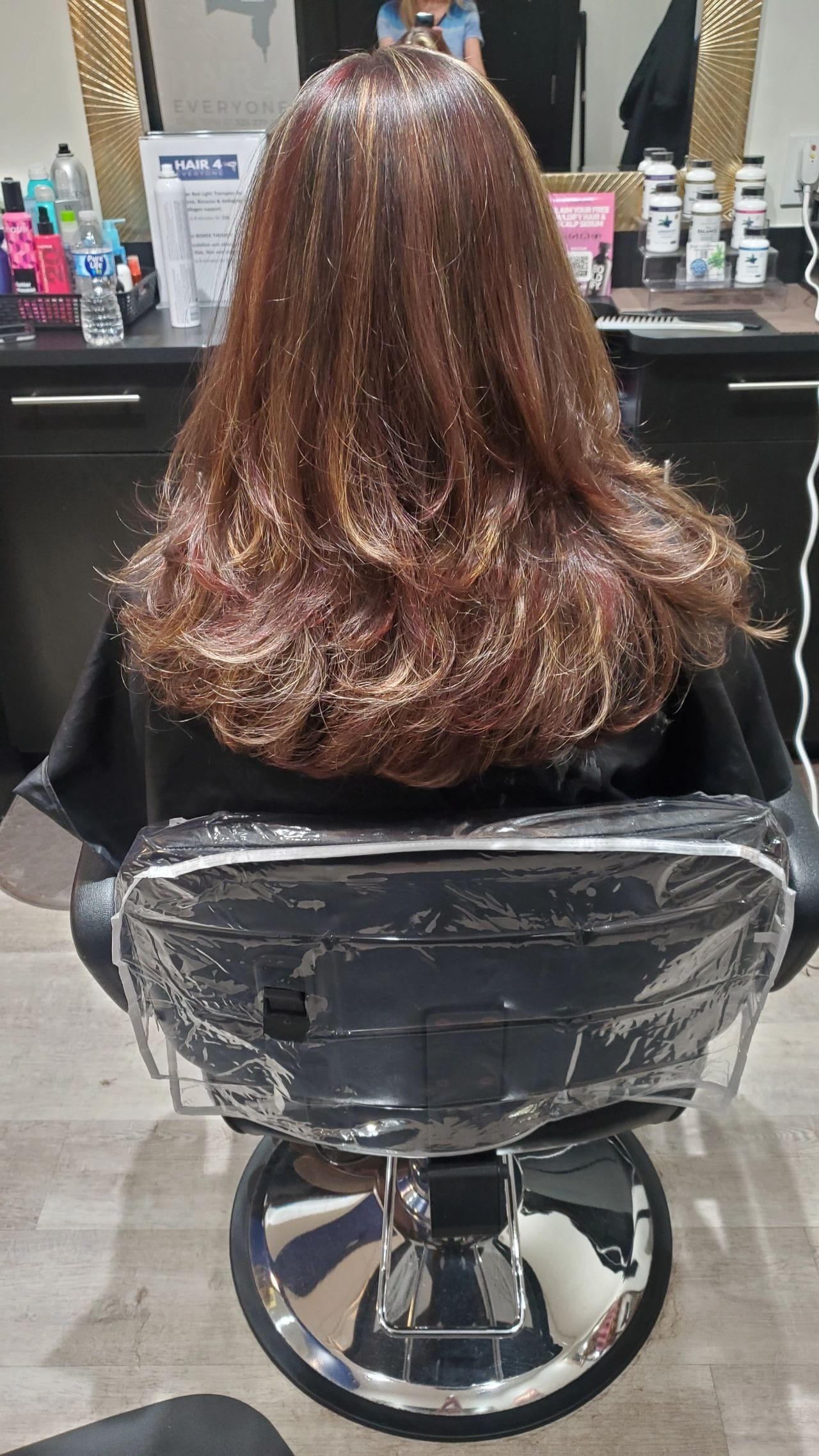 All Over Hair Color Wella Light Golden Brown With Full Higlights & Root Smudge Redken Shades EQ Dark Golden Blonde & copper lowlights