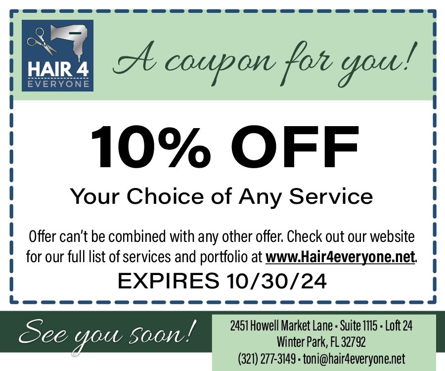 10% off any service of your choice must metion ad for discounts